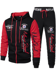 Men's Polyester Hooded Tracksuit Set with Print Pattern and Elastic Waistband