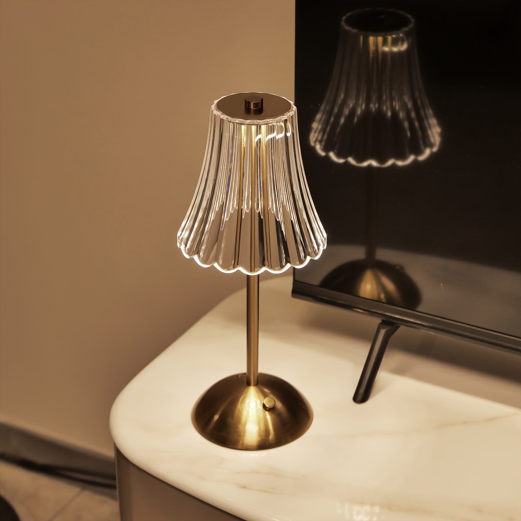 Contemporary LED Crystal Touch Control Table Lamp with Wrought Iron Base