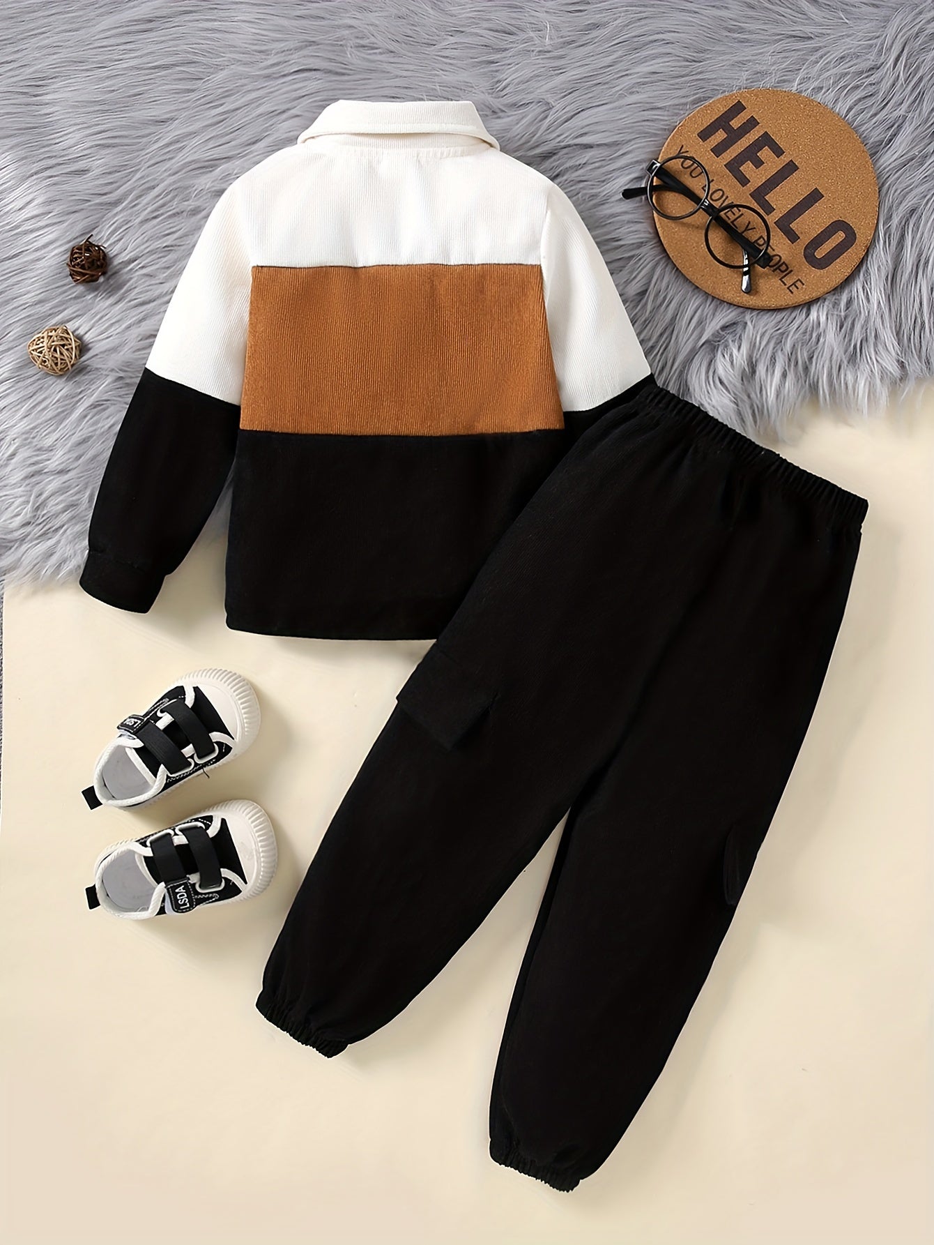 Men's Corduroy Patchwork Jacket and Trousers Set Fall Winter Outdoor Casual