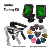 13pcs Guitar Tuning Kit with Clip-On Tuner Capo Picks Case for Acoustic Ukulele Bass Violin