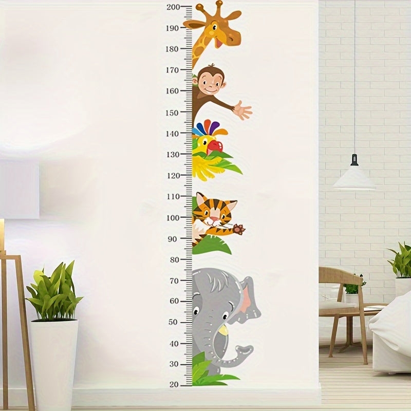 Height Measure Wall Decal Set with Animals Growth Chart Mural Self-Adhesive Sticker for Bedroom and Living Room