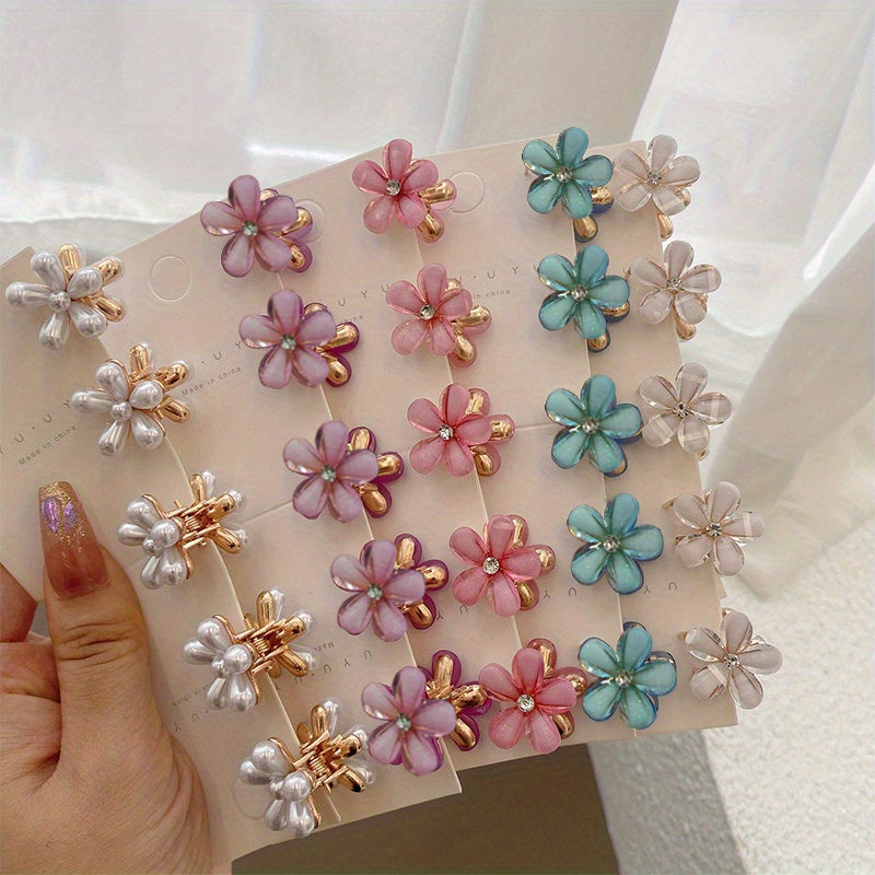Set of 25 Sparkling Princess Hair Clips with Faux Pearls and Crystals for Flower Crowns and Bangs
