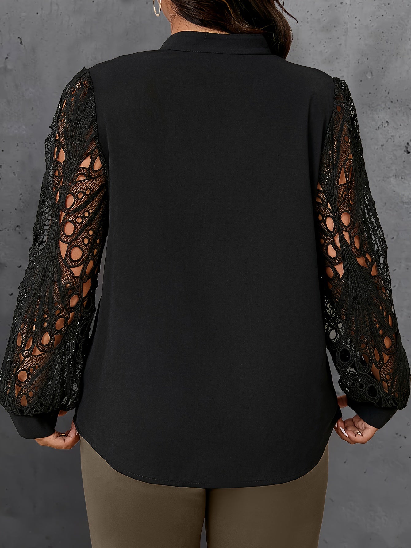 Women Long Sleeve V-Neck Blouse Polyester Solid Color Contrast Mesh Fall Winter