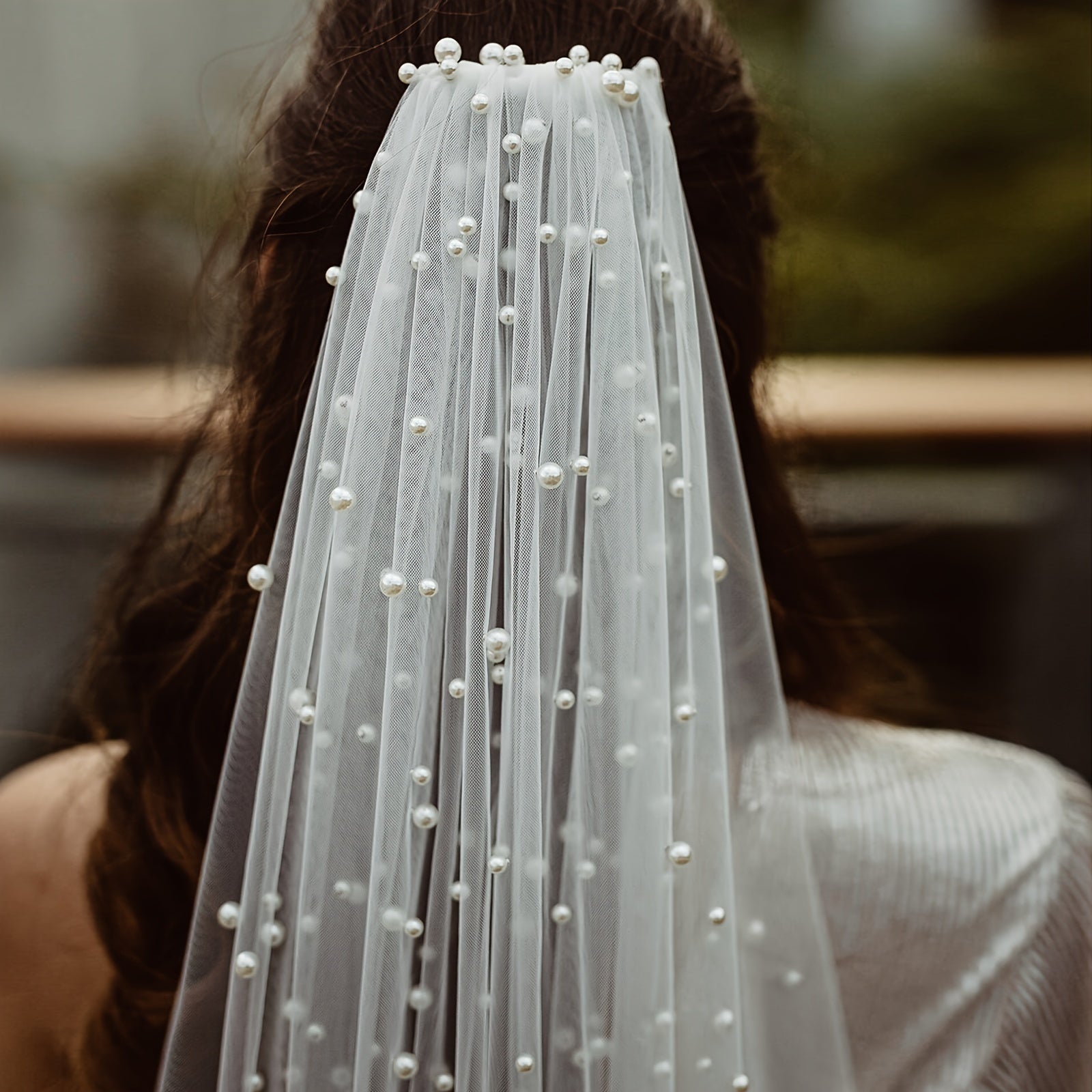 Bridal Veil with Rhinestones Long Train Polyester Tulle Hand Wash