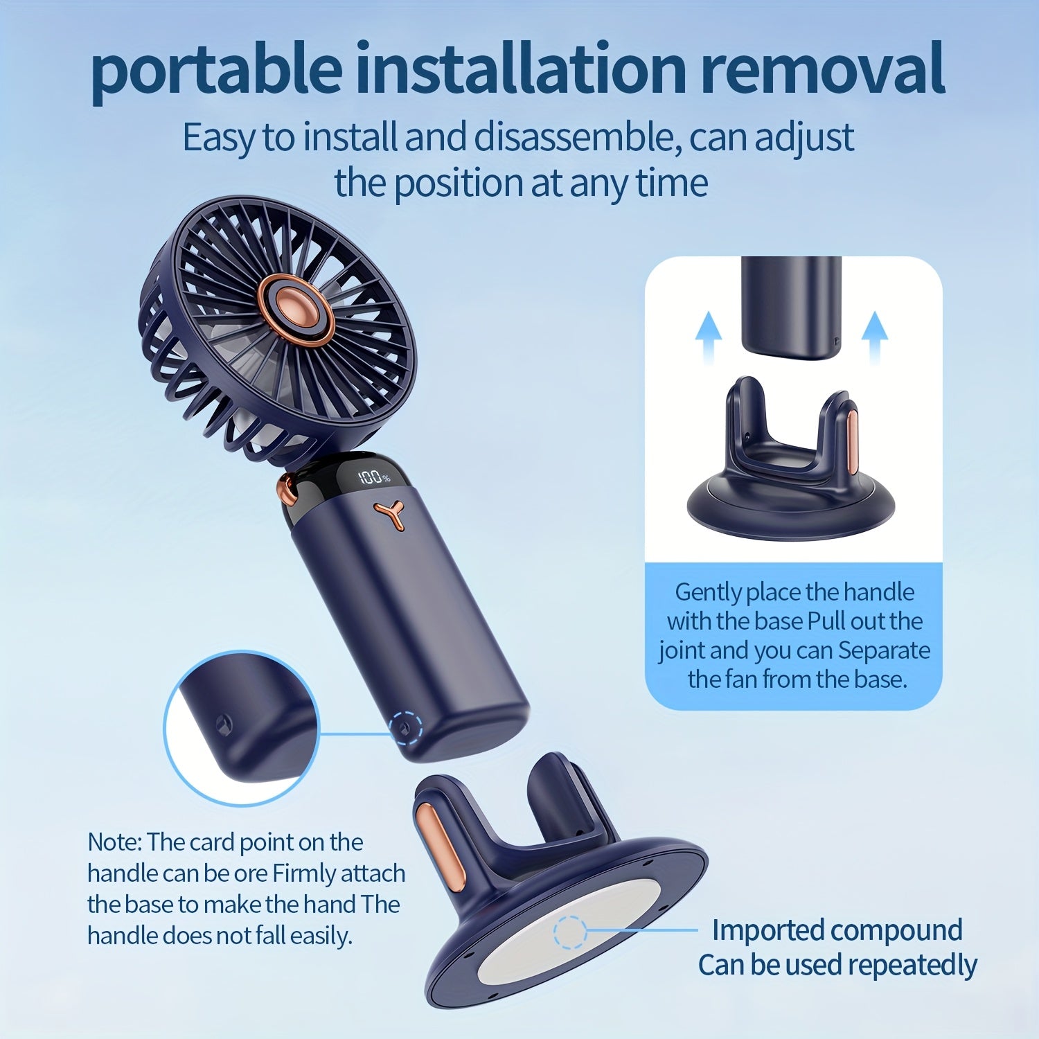 Portable Fan with LED Display 5 Speeds Foldable Dual USB Rechargeable Lithium Battery for Desk Office Bedroom Outdoor Travel Camping