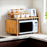 Oshxona tashkiloti uchun bambuk mikroto'lqinli pech uchun turuvchi va ziravorlar uchun rack bilan.