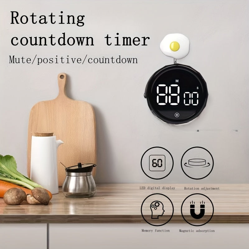 Alarm soatli aylanadigan LED oshxona taymer, 3 rejim va chiroyli qora dizaynda. Pishirish, pishirish, sport, yotoqxona uchun ideal. Aniq LED displey.