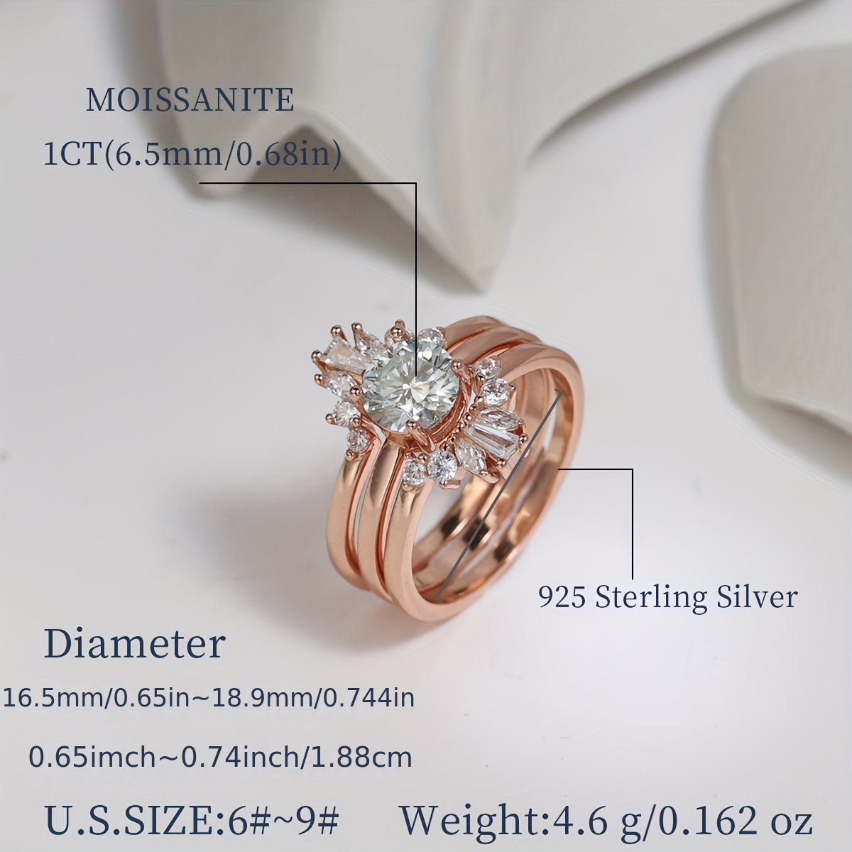 Sterling Silver Stacking Rings Set with Moissanite Gems 1ct 2ct Gift Box