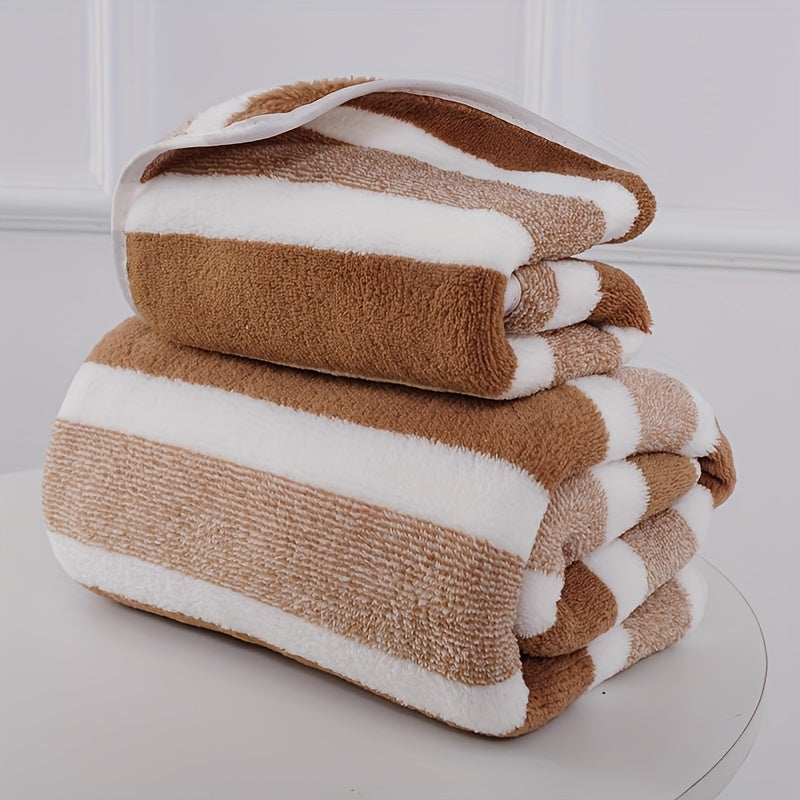 Modern Stripe Pattern Towel Set Includes Bath and Hand Towels Quick Dry Absorbent Household Use