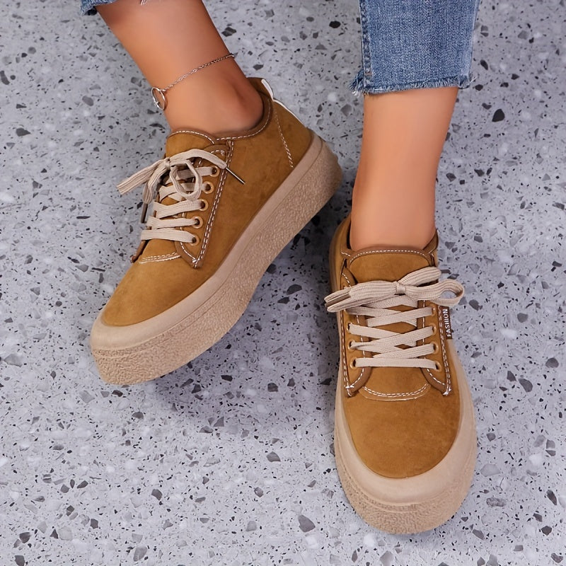 Women's Solid Color Casual Lace-Up Sneakers for Outdoor Comfort