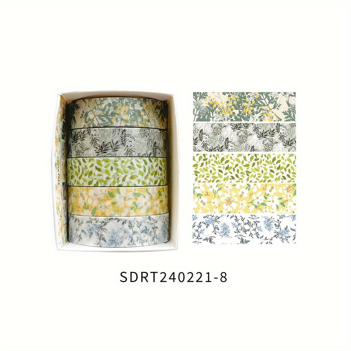Juego de 5 rollos de cinta washi de la serie de plantas para diarios, manualidades y decoraciones