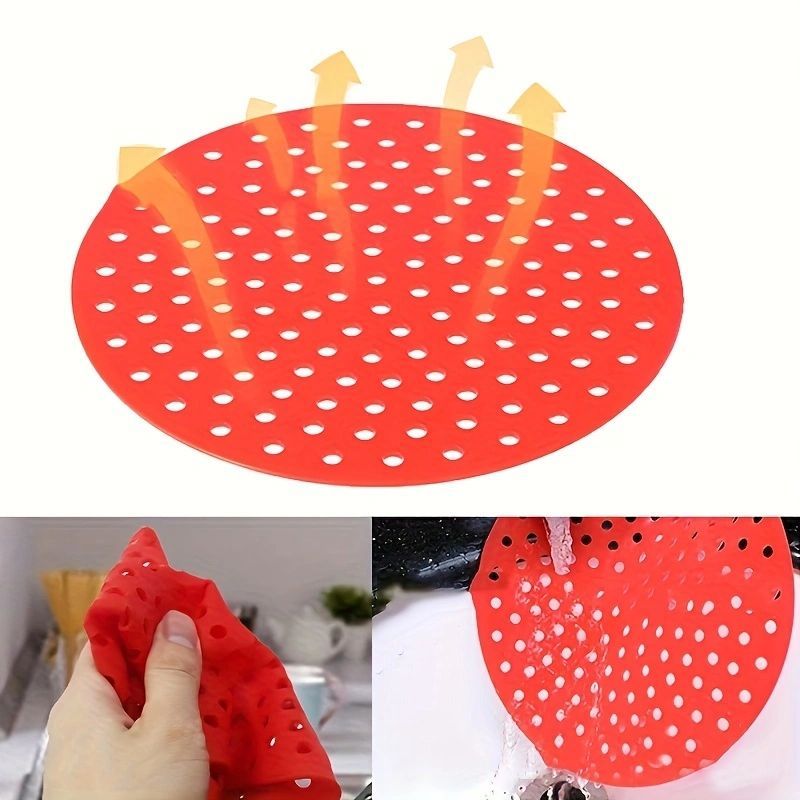 Silicone Air Fryer Mat Set 1/2 Pieces Heat-Resistant Round Red Silicone Liners