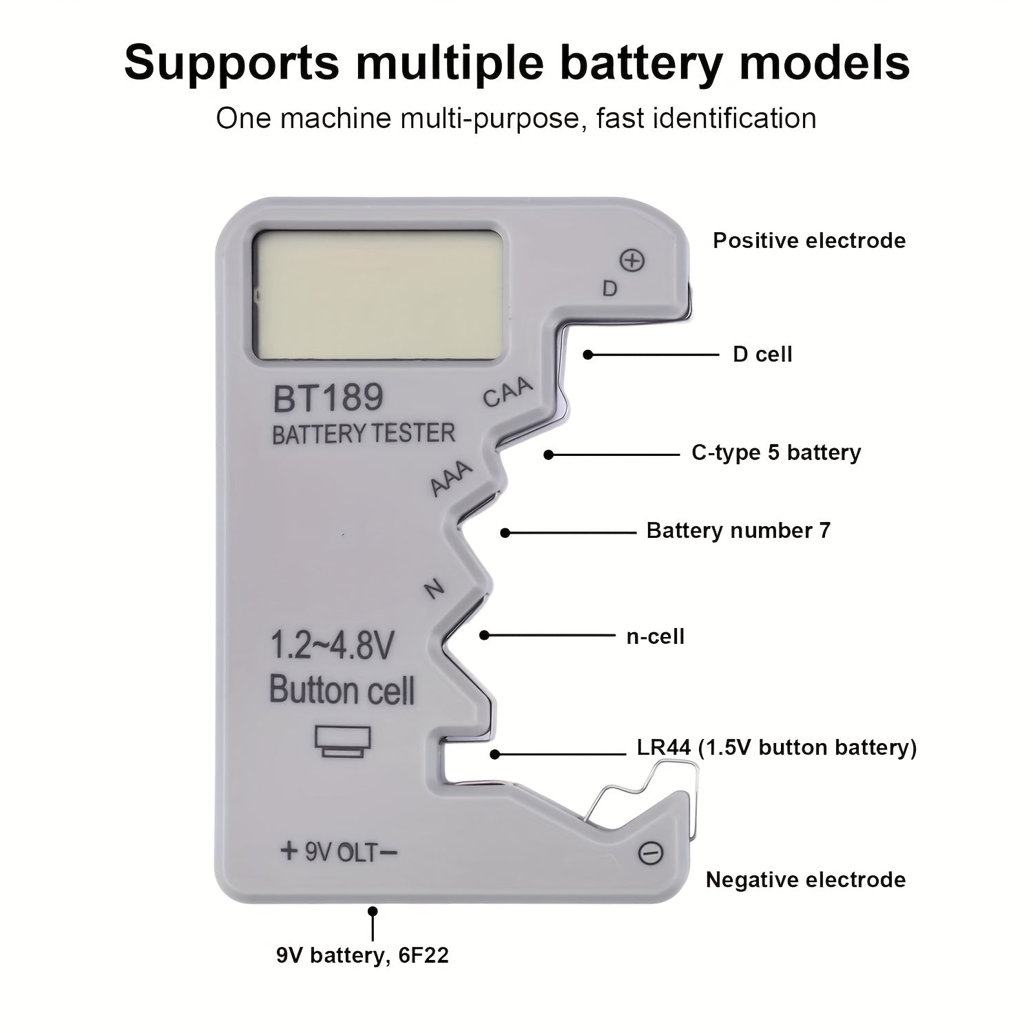 LCD displeyli raqamli batareya tekshirgich AA AAA 9V 1.5V batareyalar uchun