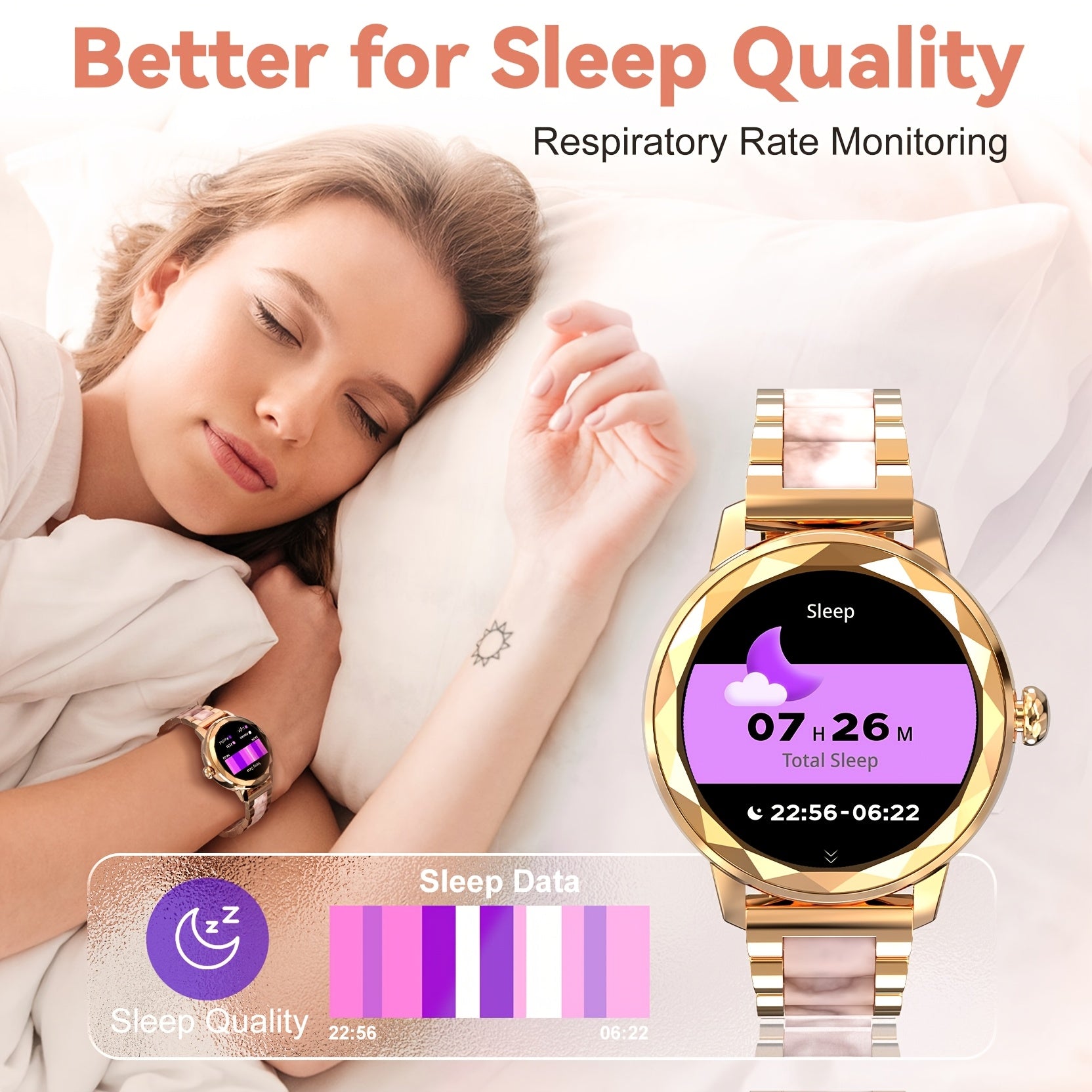 1.2 dyuymli ekranli, qo'ng'iroq, xabar bildirishnomalari, ob-havo, kaloriya hisoblagichi, musiqa, sport rejimlari bilan jihozlangan, iPhone/Android bilan mos keladigan hashamatli ayollar soati, ayollar uchun ideal 14-fevral sovg'asi.