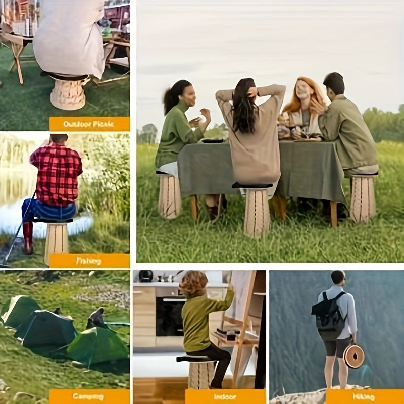 Portable Folding Stool with PU Cushion, 12-Level Adjustable, 226.8KG Capacity for Outdoor Activities