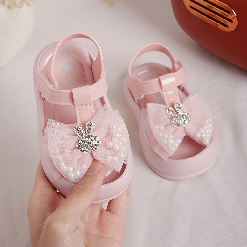 Baby Girl Sandals 2024 Soft Sole Anti-Kick Beach Shoes with Rabbit Design for Toddler Girls