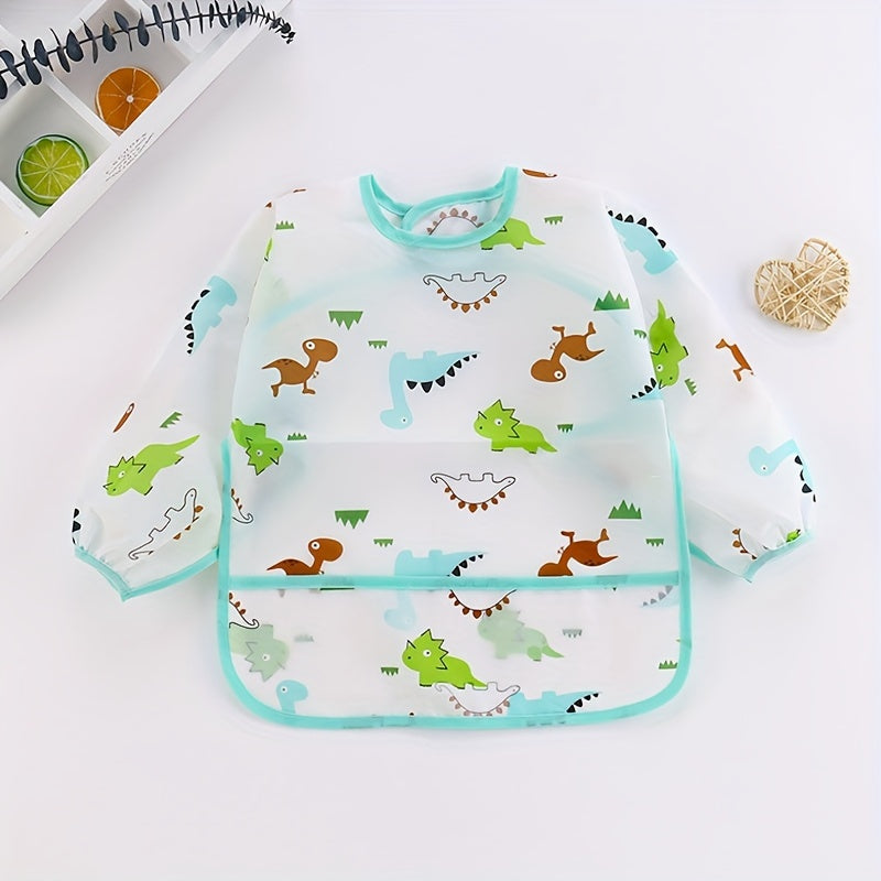 Babero infantil a prueba de agua con dibujos animados y mangas, a prueba de manchas, cierre fácil, mezcla de poliéster, incluye chaqueta de PU