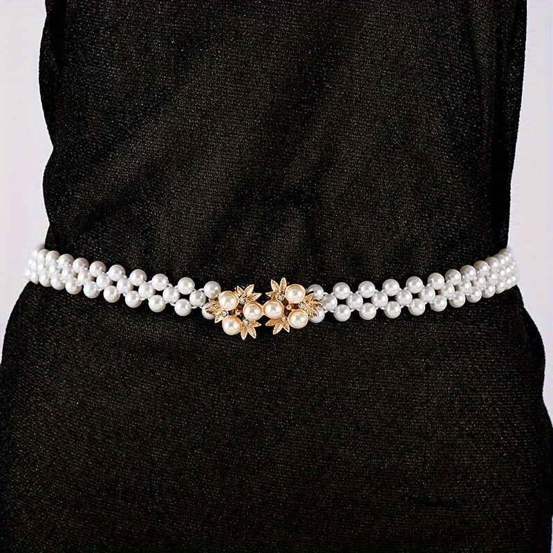 Women's Pearl Waist Chain Belt Elastic Jewelry for Dresses and Outfits
