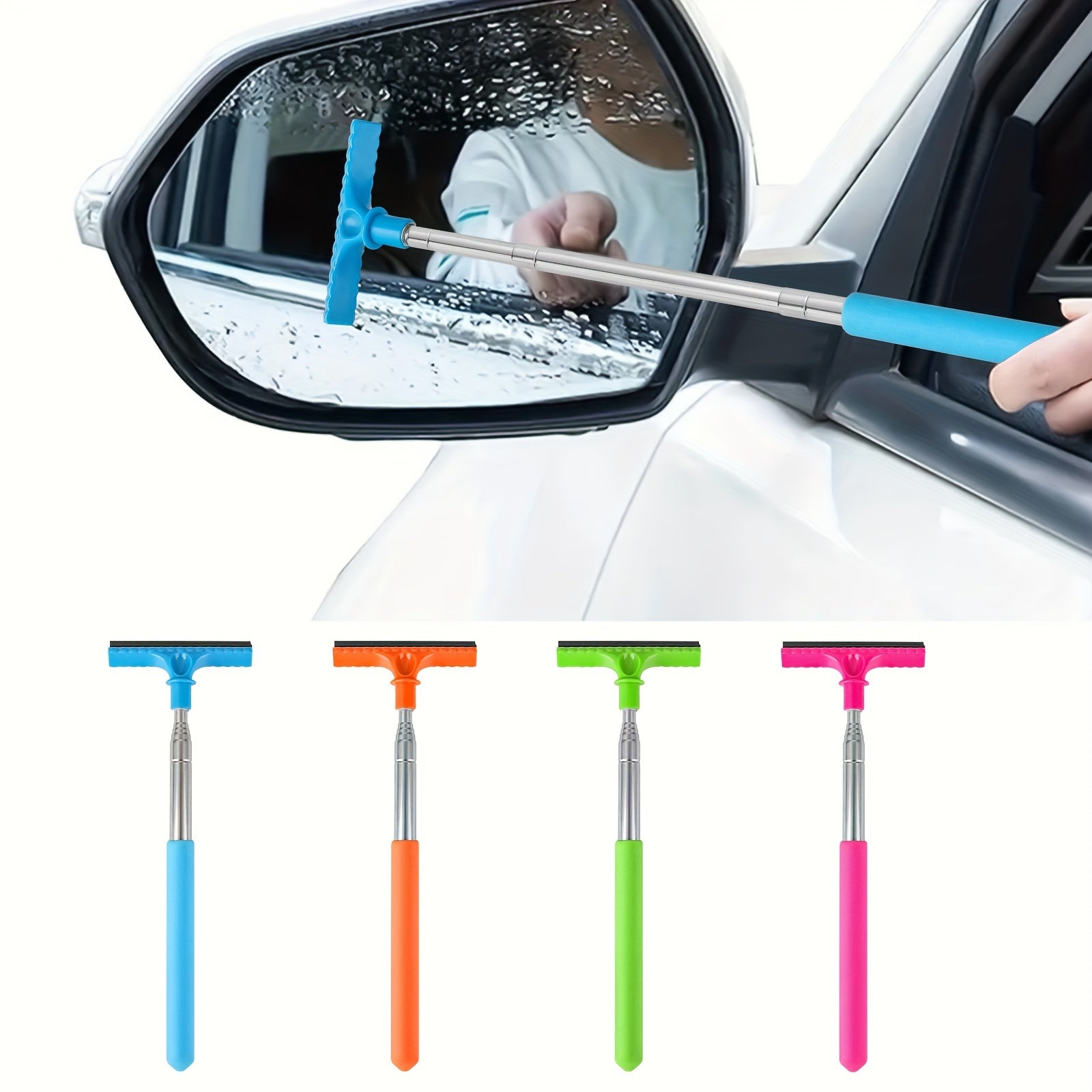 Portable Car Window Cleaner with Sponge Tip, Extendable Metal Handle
