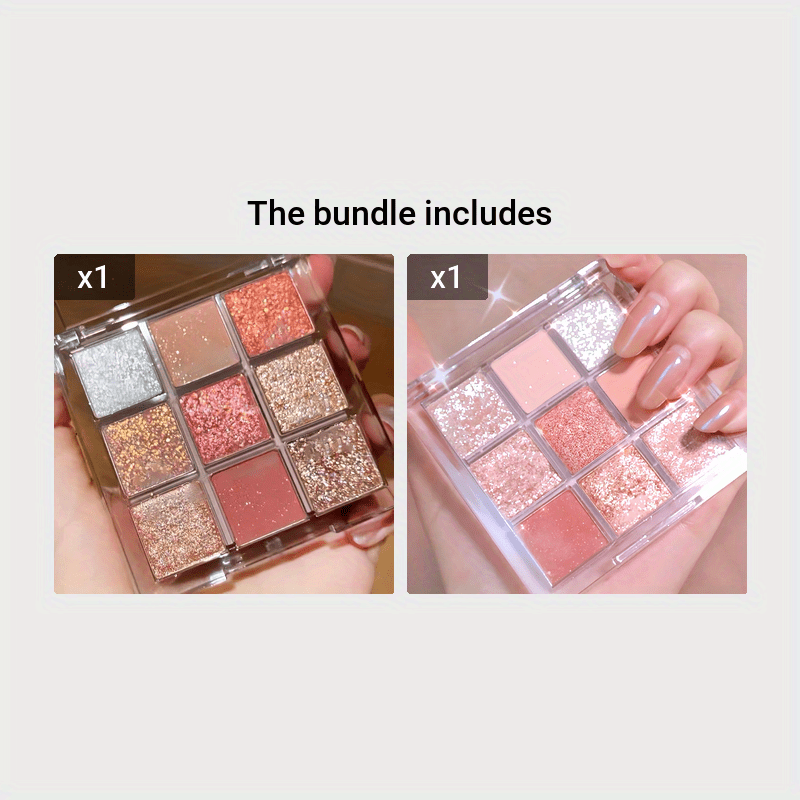 Translucent Eyeshadow Palette with 9 Shades in Gold Pink and Silver Matte Shimmery Makeup