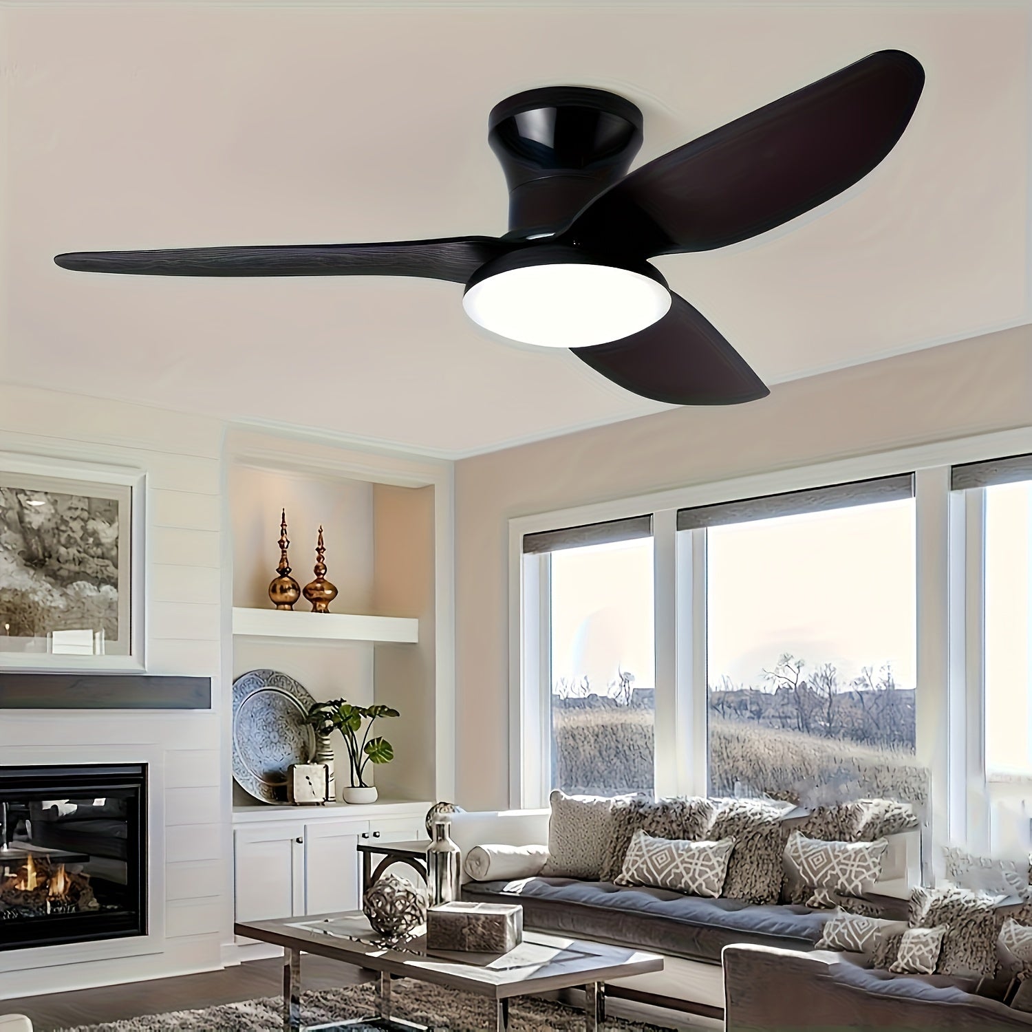 Modern Ceiling Fan with Lights Dimmable LED Remote Control for Living Room Kitchen