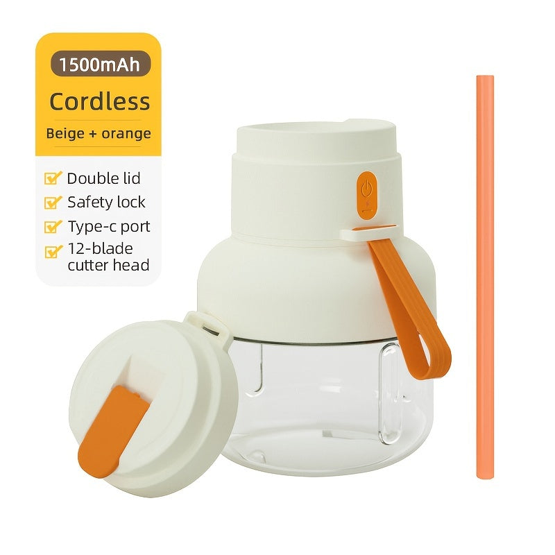 Large Capacity Double Lid Juicer with 12 Blades 850ml Portable Rechargeable Fruit Juicer Blender