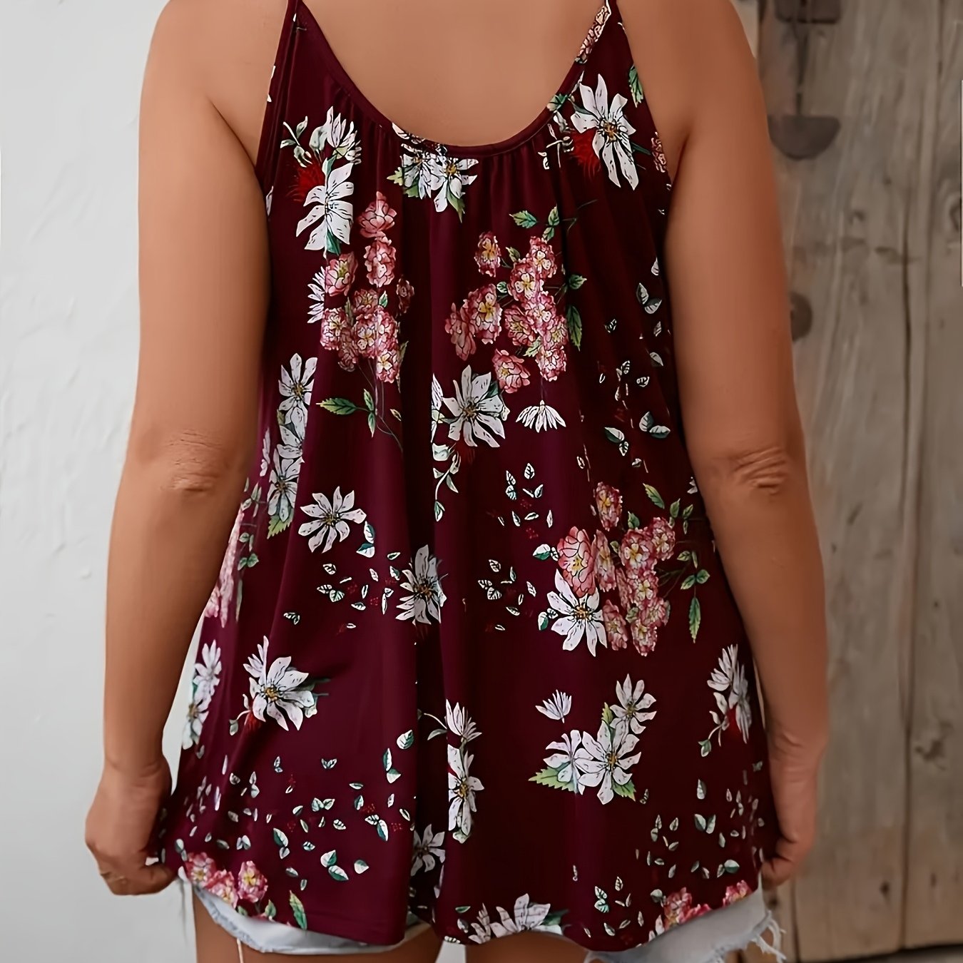 Plus Size Floral Print Sleeveless Cami Top for Women Casual Summer Blouse