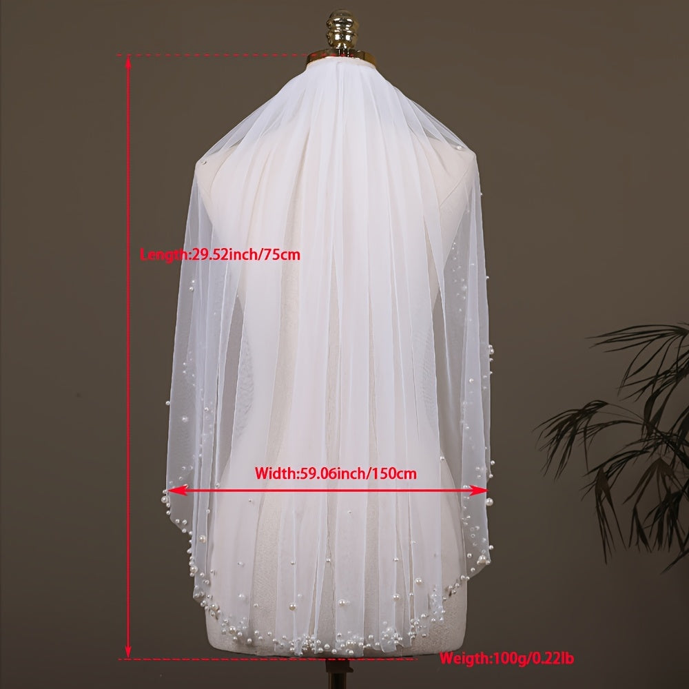 Beaded Wedding Veil with Pearls for Brides Elegant Bridal Accessory