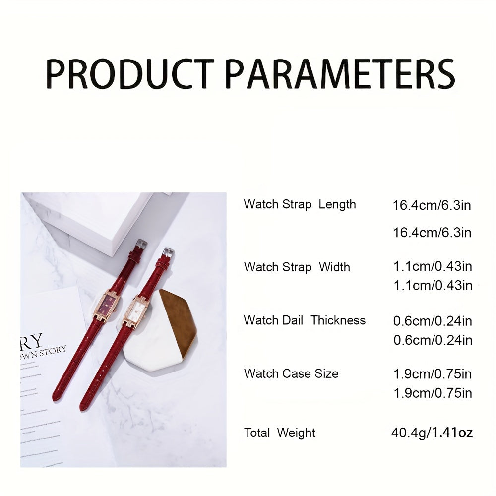 Женские прямоугольные аналоговые кожаные наручные часы с rhinestones, 2 шт.