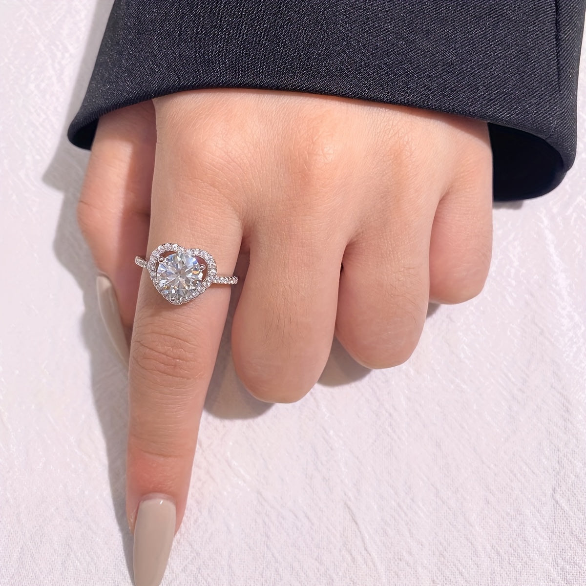 Ladies Silver Promise Ring 1CT Moissanite Heart Hypoallergenic Engagement Wedding Anniversary Valentine