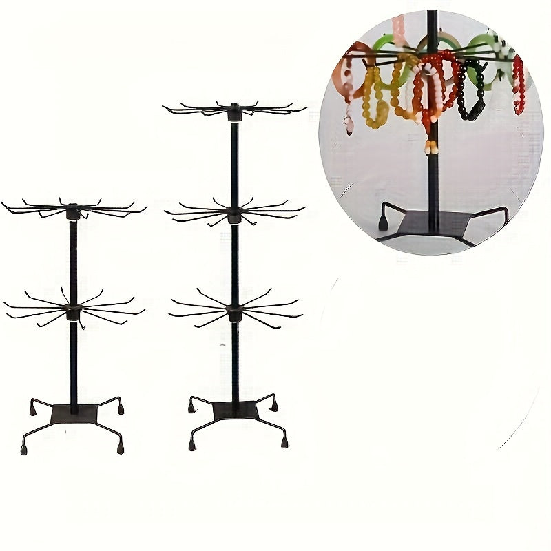 3-Tier Jewelry Tree Organizer with Rotating Base Plastic Countertop Stand for Necklaces Earrings and Bracelets