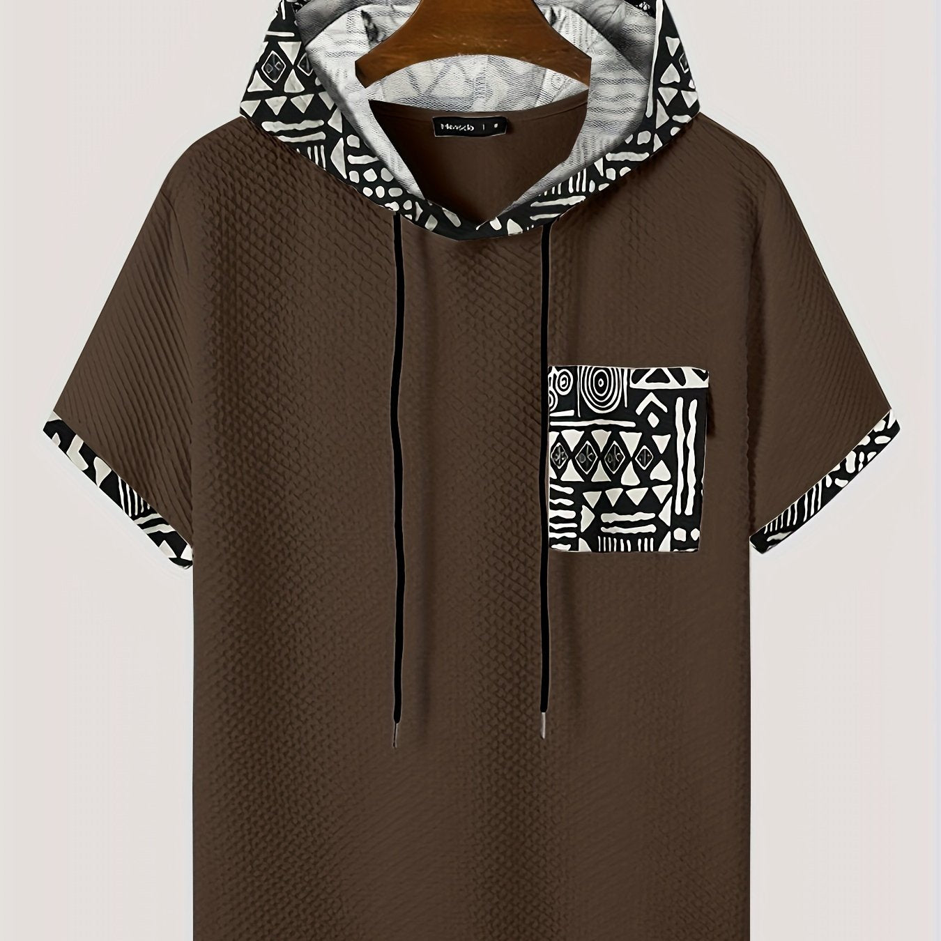 Men's Plus Size Casual Hooded T-Shirt with Geometric Print Lightweight Polyester Gray