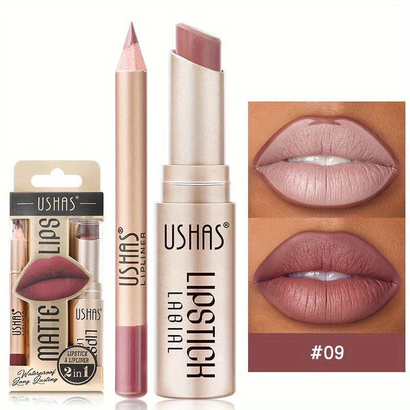 Women Nude Lipstick and Lip Liner Set Waterproof Velvet Long-lasting