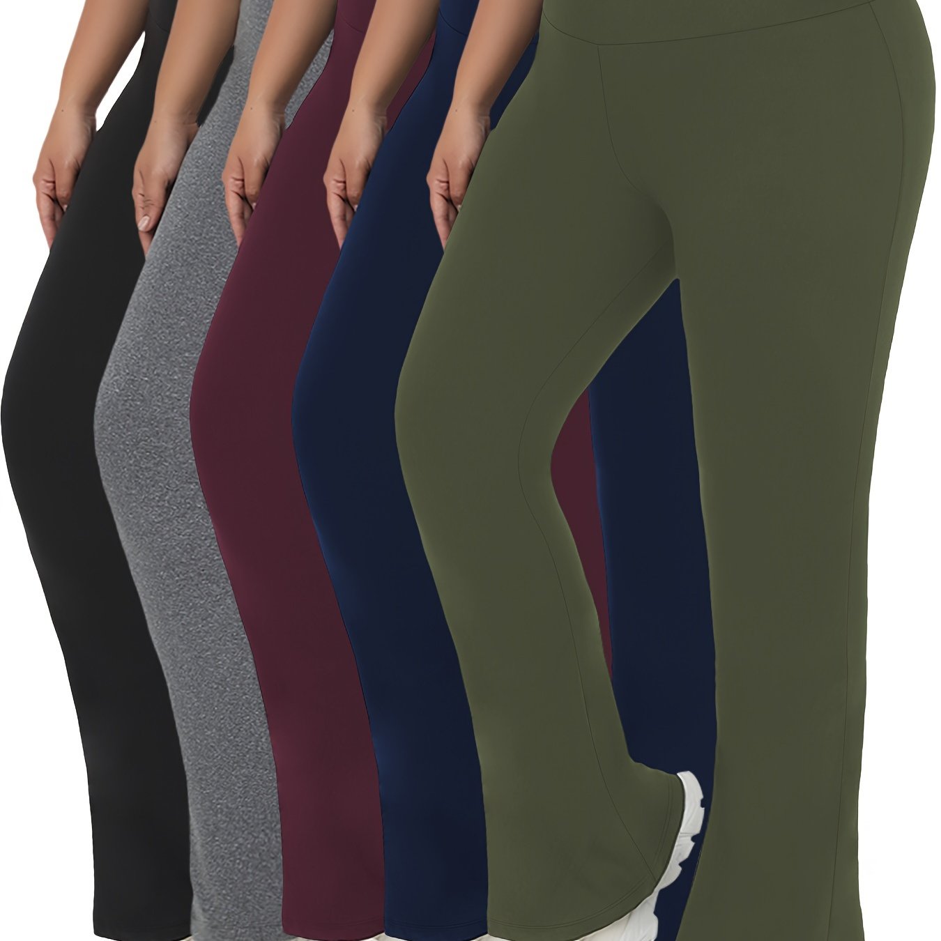 Plus Size Women's Soft High Waist Flare Pants Tummy Control Yoga Leggings (5 Pack)