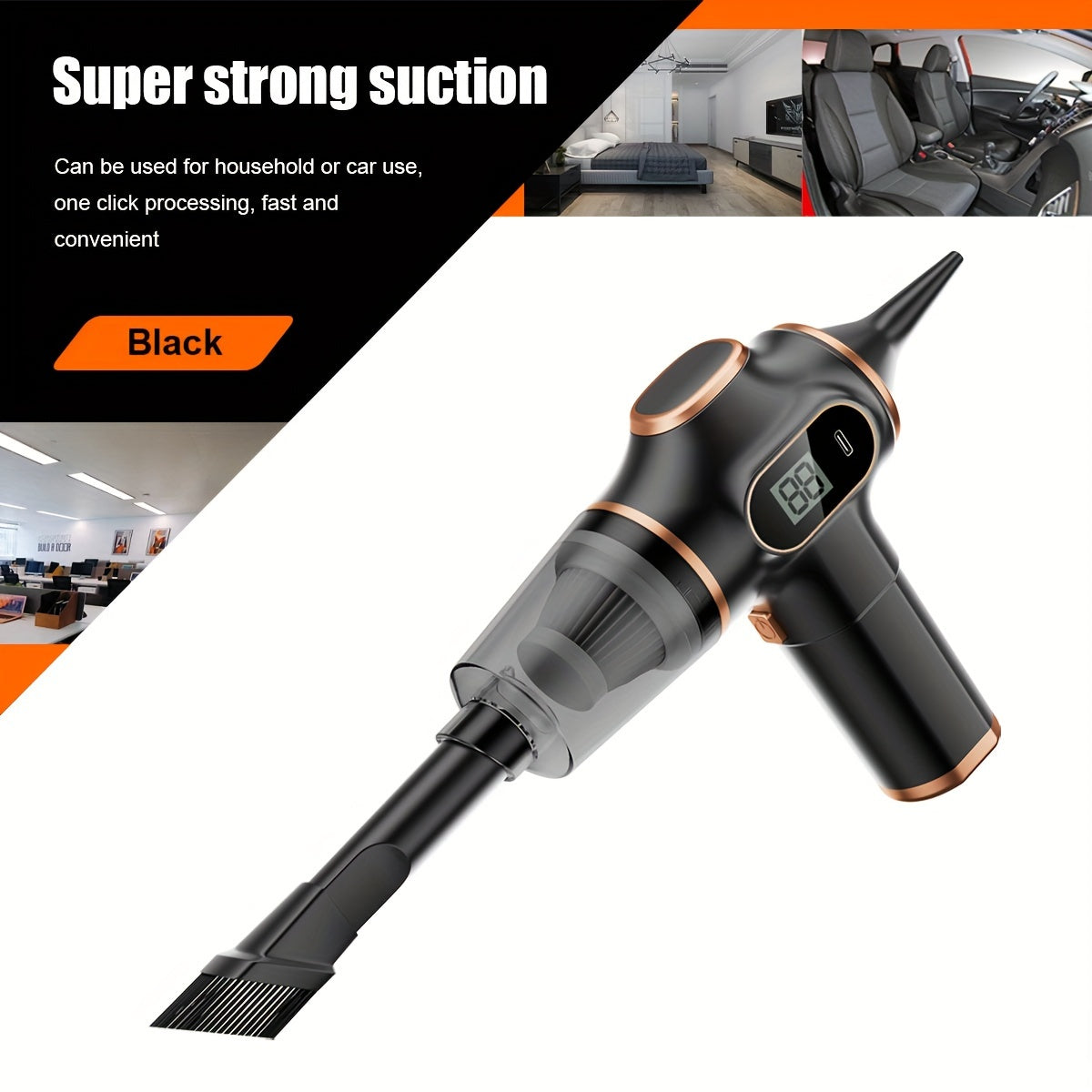 Portable Car Vacuum Cleaner Cordless Handheld with Digital Display Black Rose Gold