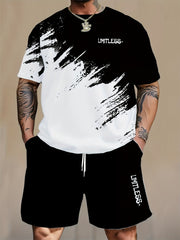 Plus Size Men's Geometric Pattern Sweatsuit Set Polyester Knit Casual Lounge Wear