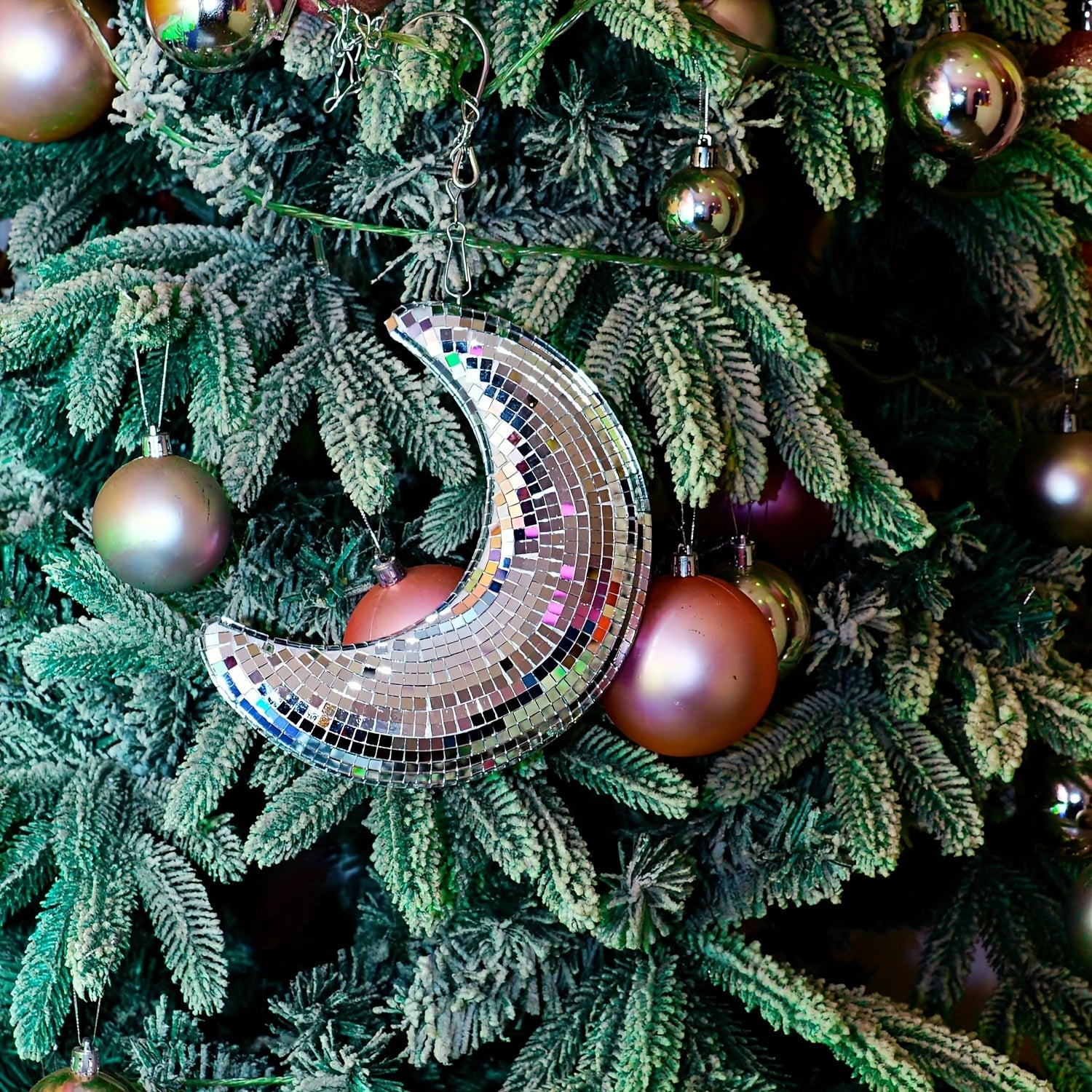 Silver Moon-Shaped Disco Ball Ornament for Home and Party Decor