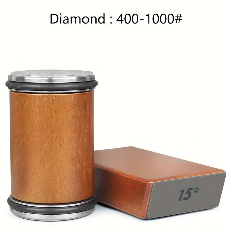 Magnetic Diamond Knife Sharpener with Aluminum Kitchen Tool, 15/20 Degree Angle, Wooden Base
