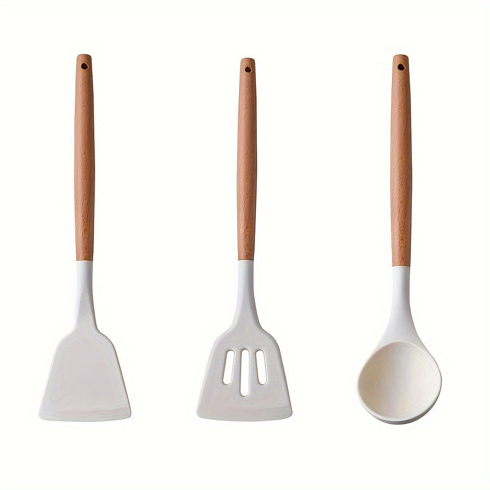 Set of 3 Silicone Kitchen Utensils Non-Stick Heat-Resistant Spatulas Spoons