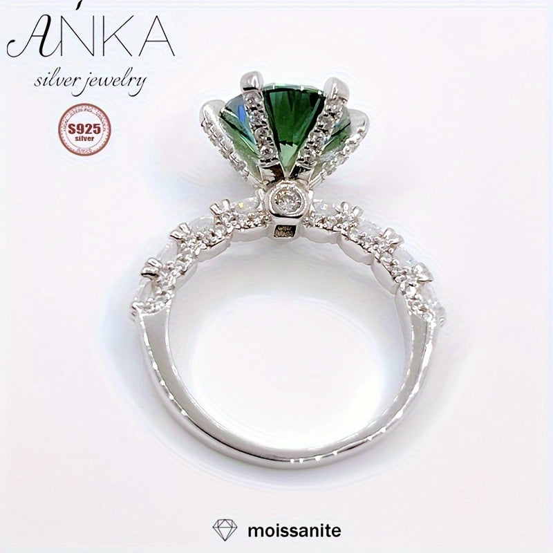 Green Moissanite Engagement Ring 3ct Sterling Silver Wedding Jewelry with Zirconia Accents
