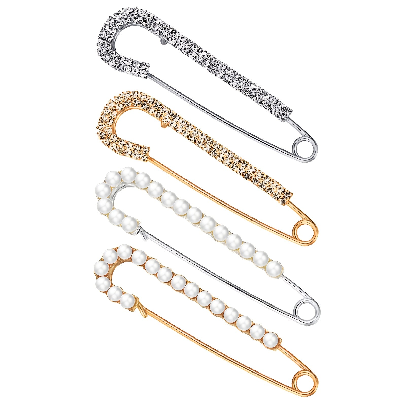 Oltin va kumushda faux kristal va marjon aksessuarlari bilan to'rt ta chiroyli alloy kvadrat brosh pinlar to'plami