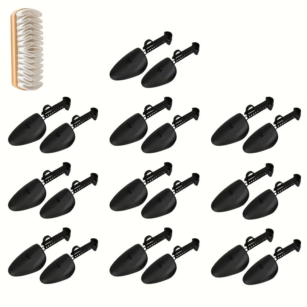 Men's Dress Shoe Stretchers with Suede Rubber Brush, Adjustable, Includes Laces and Cleaning Tools