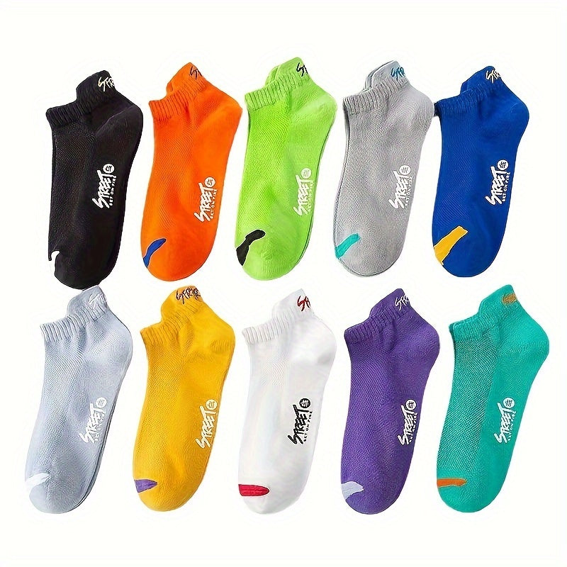 Men's Liner Anklet Socks 10 Pairs Breathable Absorbent Knit Polyester Spandex