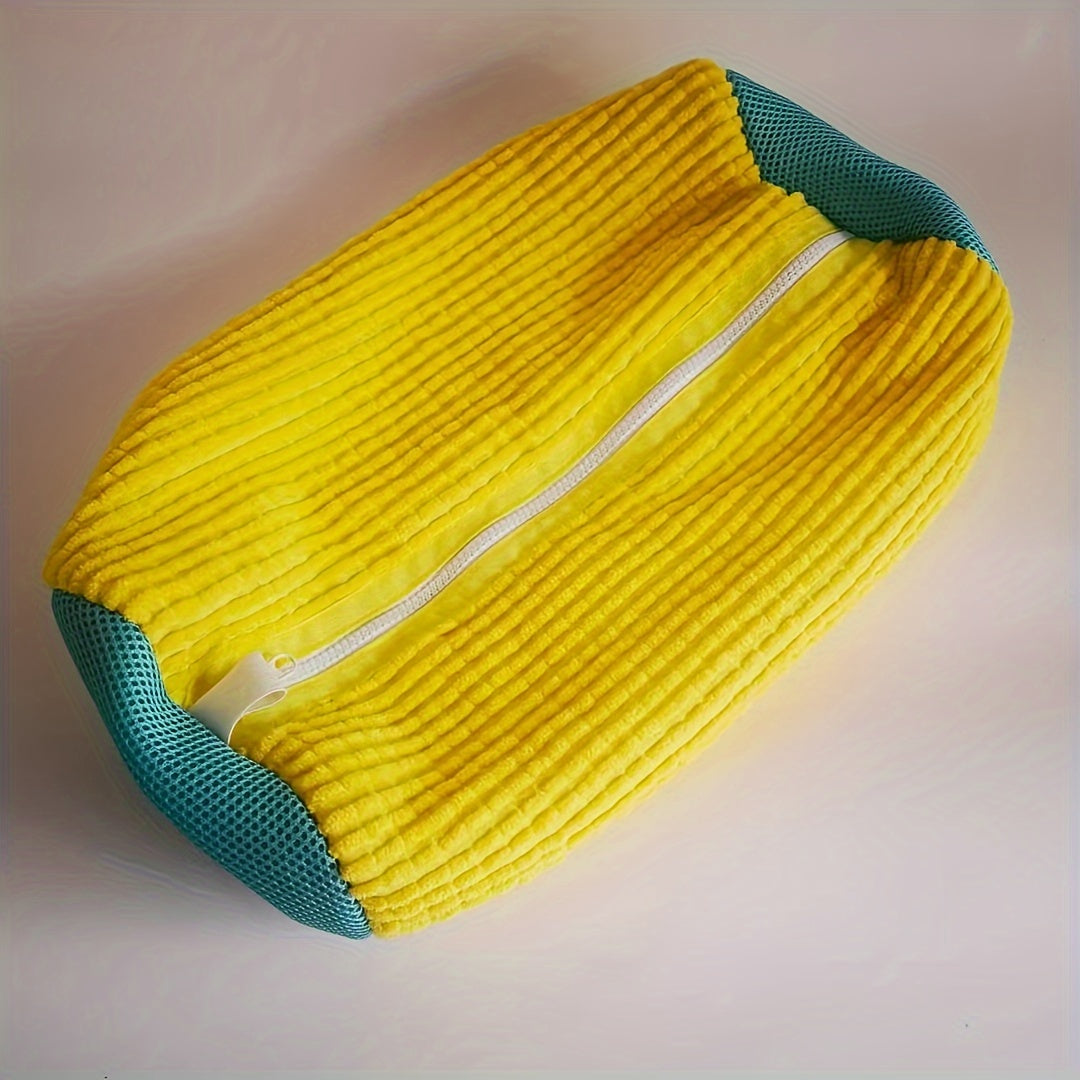 Bolsa de lavado para zapatos con cremallera en color teal y amarillo para protección en lavandería