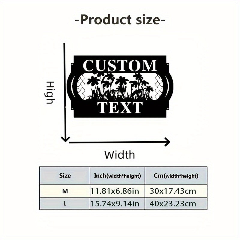 Custom Garden Metal Sign with Name and Floral Design Weatherproof Wall Art for Outdoor Decor