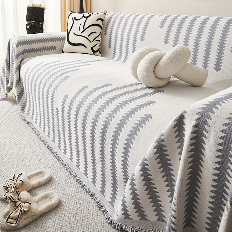 Chenille Sofa Cover with Tassel Style Anti-Pet Scratch All-Season Non-Slip Couch Protector for Home Decor