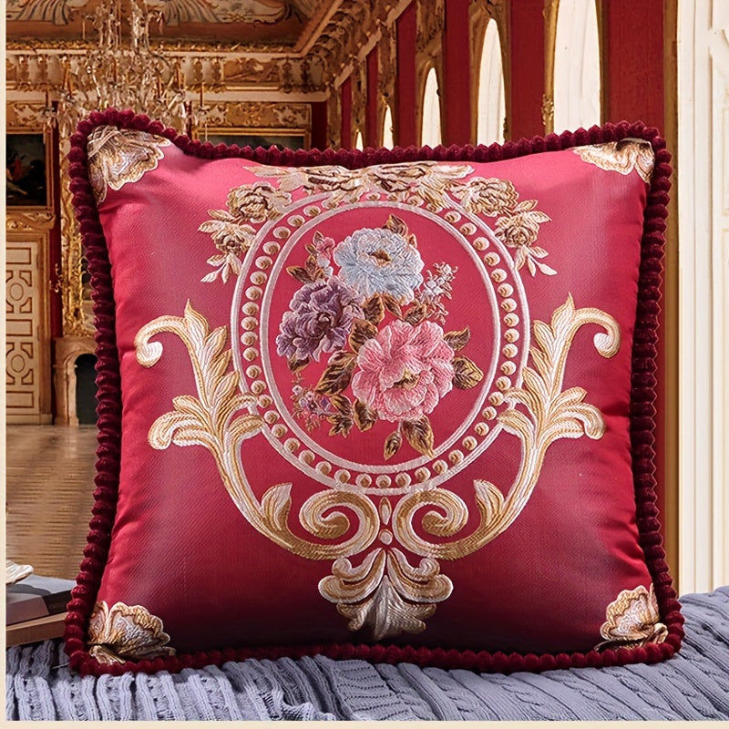 Embroidery Rose Floral Jacquard Square Throw Pillow Cover Single-Sided Home Decor