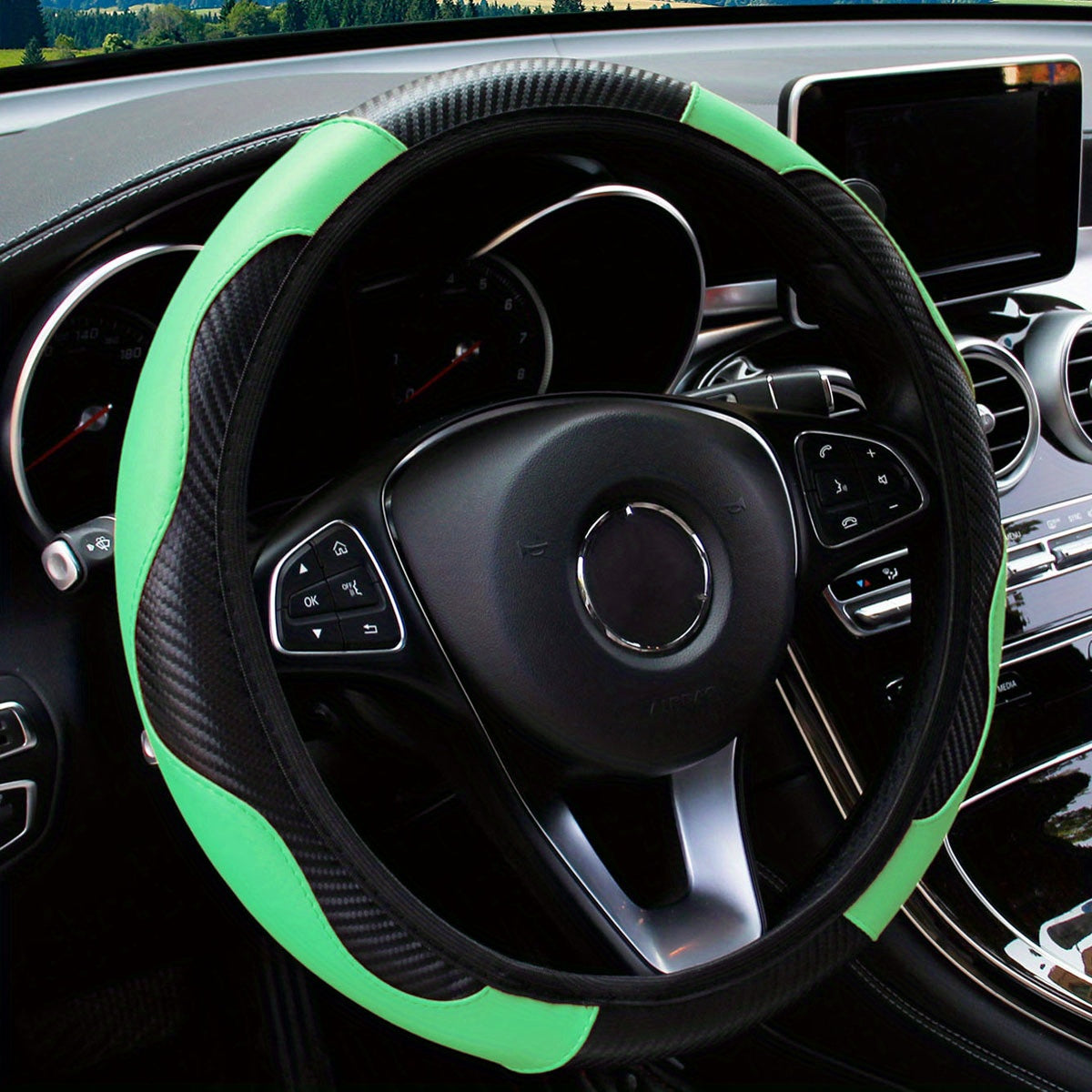 Carbon Fiber Steering Wheel Cover Non-Slip Fits 37-38CM Vehicle Accessories