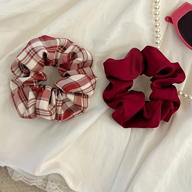 Set of 6 Velvet Scrunchies for Women in Assorted Colors Checkered Hollow-Out Style Hair Ties for Buns and Ponytails