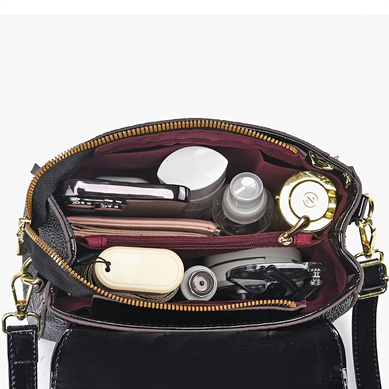 Women's Crocodile Pattern PU Handbag with Buckle Closure and Large Capacity for Shoulder Use